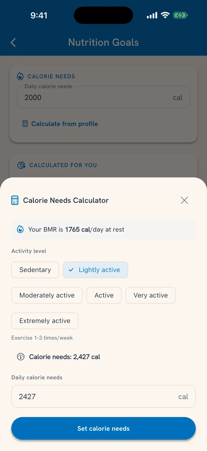 The calorie needs calculator: your resting burn, an activity level, and daily calorie needs